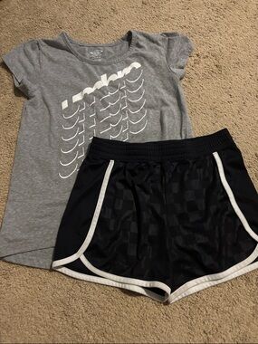 Girls Umbro Grey Tee and Black Athletic Shorts
